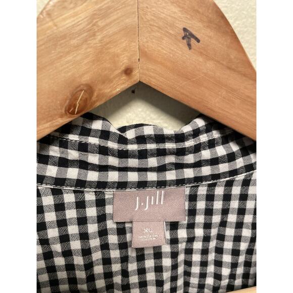 J. Jill Womens Top XL Black Rayon Gingham Long Sleeve Button Up Cottagecore FLAW - Picture 2 of 8